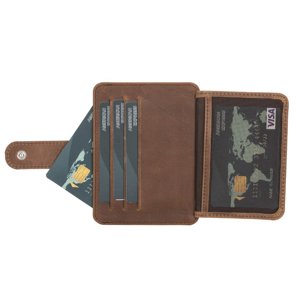 Luxury Brown Leather Bifold Card Holder with Snap Closure - Bomonti - 5