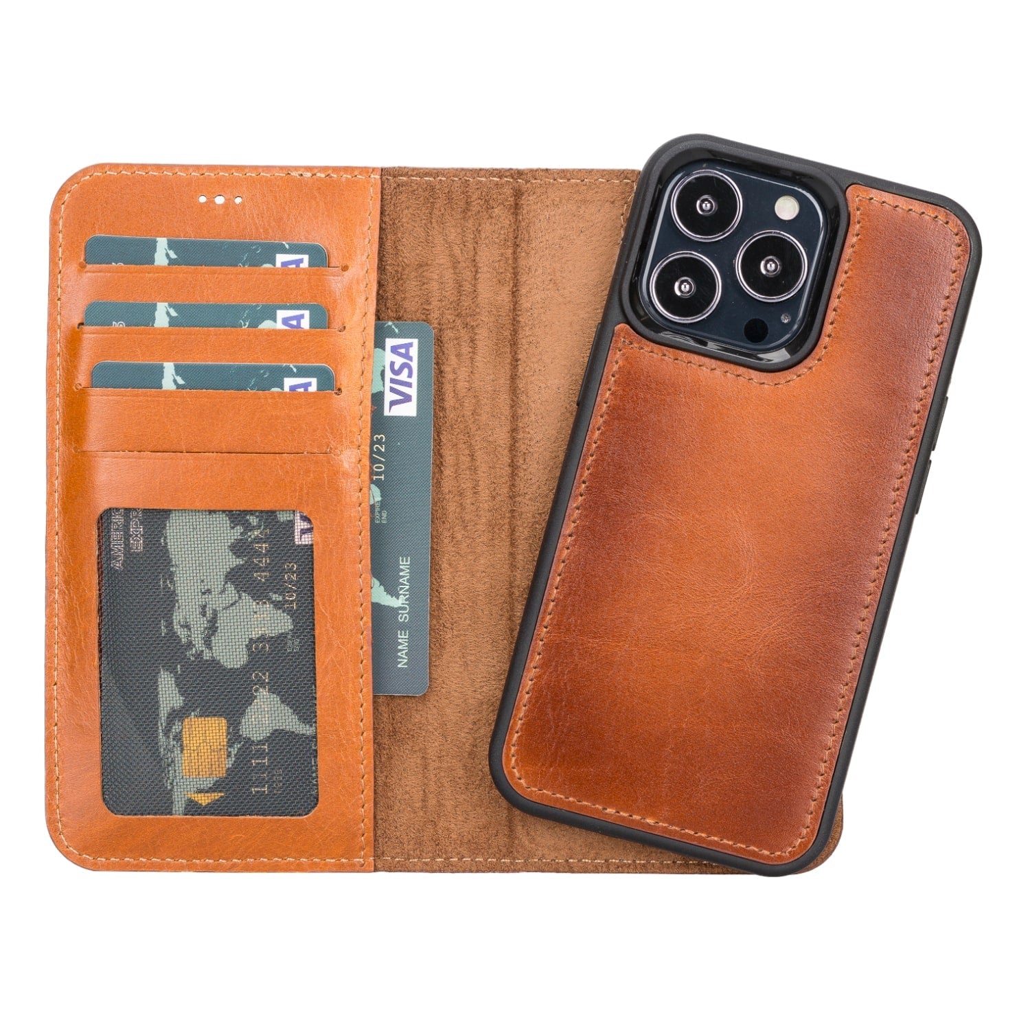 Luxury Brown Leather iPhone 13 Pro Wallet Case with MagSafe & RFID Card Holder - Bomonti - 1