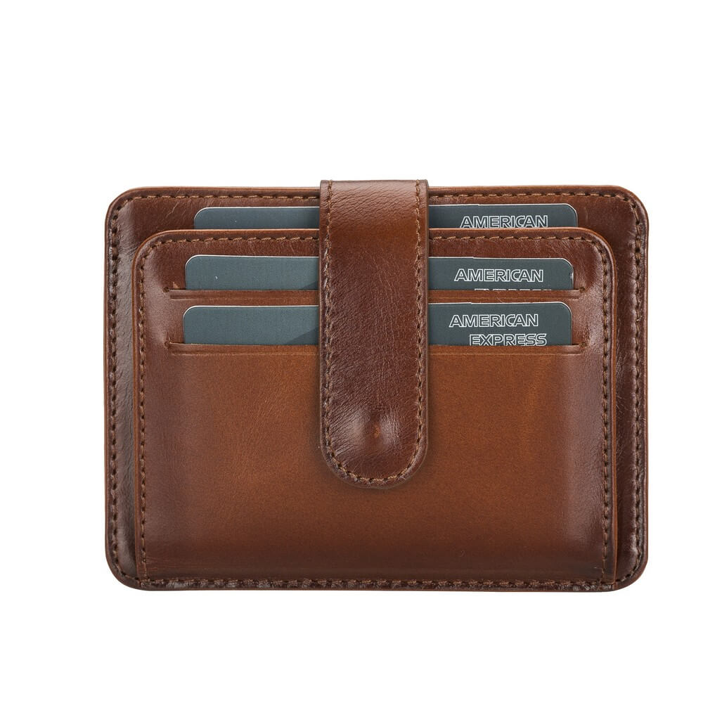 Luxury Coffee Brown Leather Bifold Card Holder with Snap Closure - Bomonti - 2