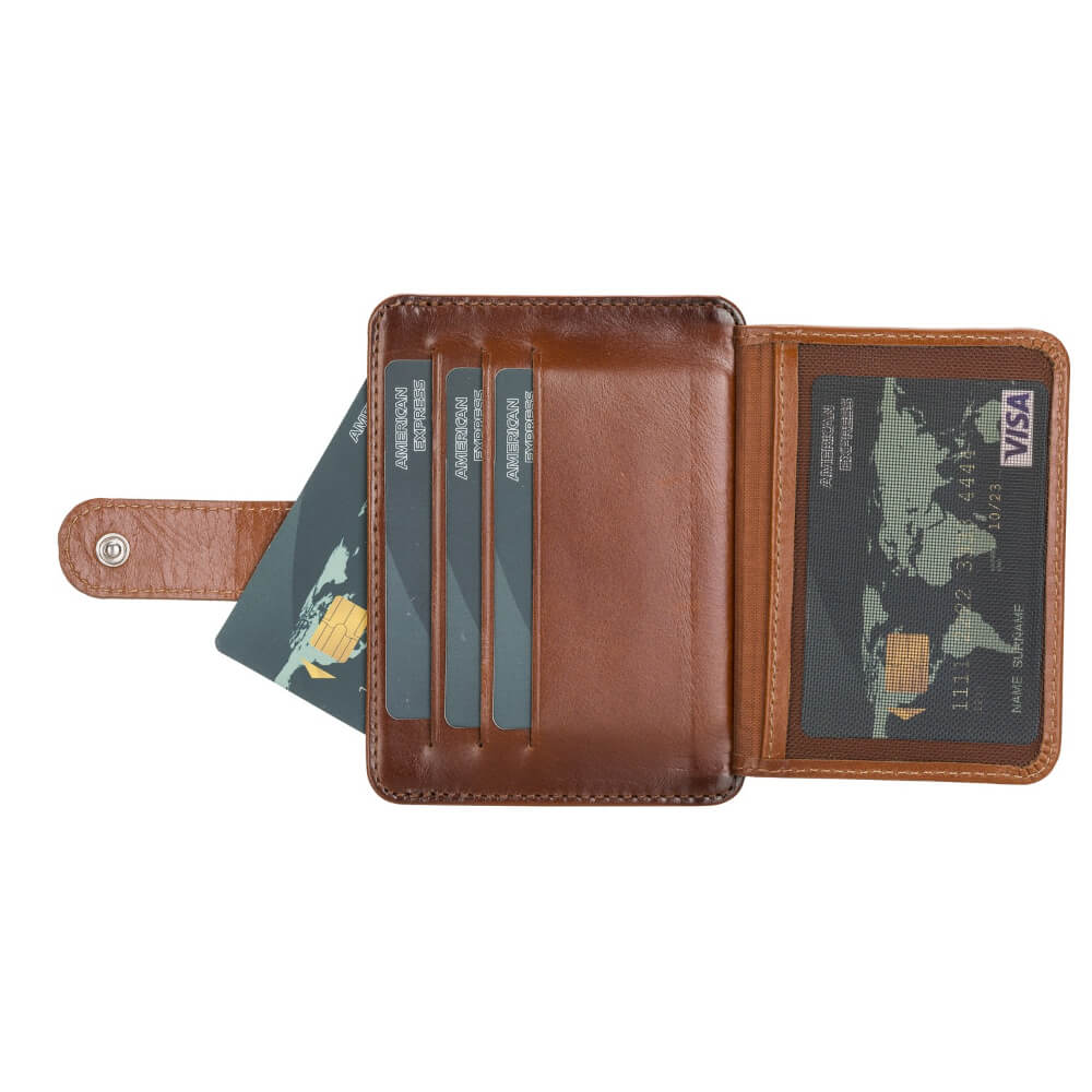 Luxury Coffee Brown Leather Bifold Card Holder with Snap Closure - Bomonti - 5