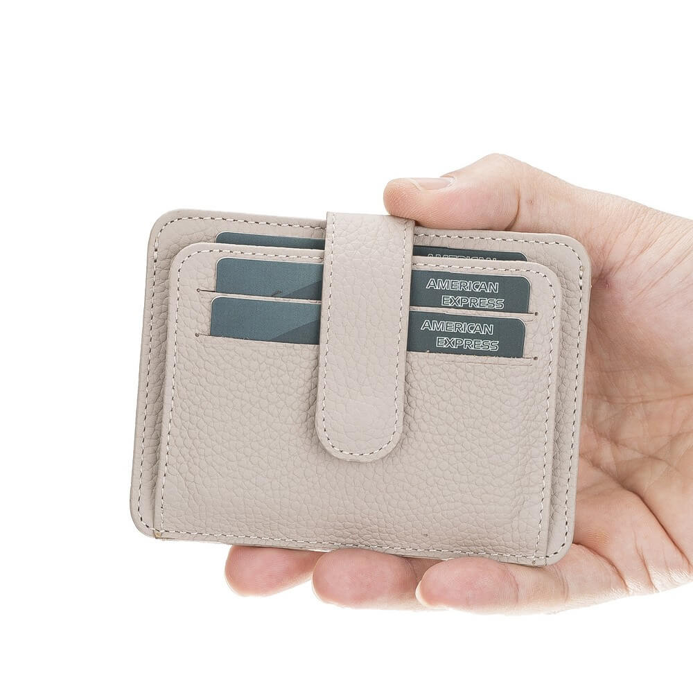 Luxury Cream Leather Bifold Card Holder with Snap Closure - Bomonti - 1