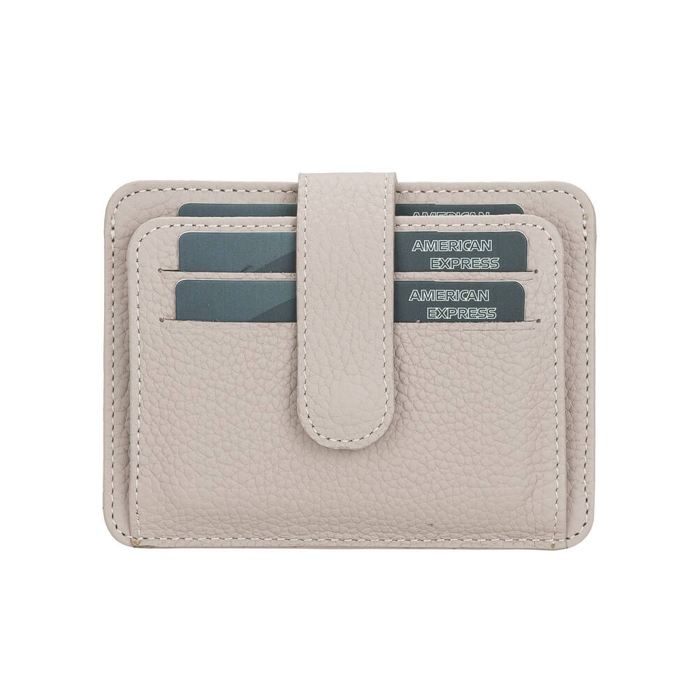 Luxury Cream Leather Bifold Card Holder with Snap Closure - Bomonti - 2