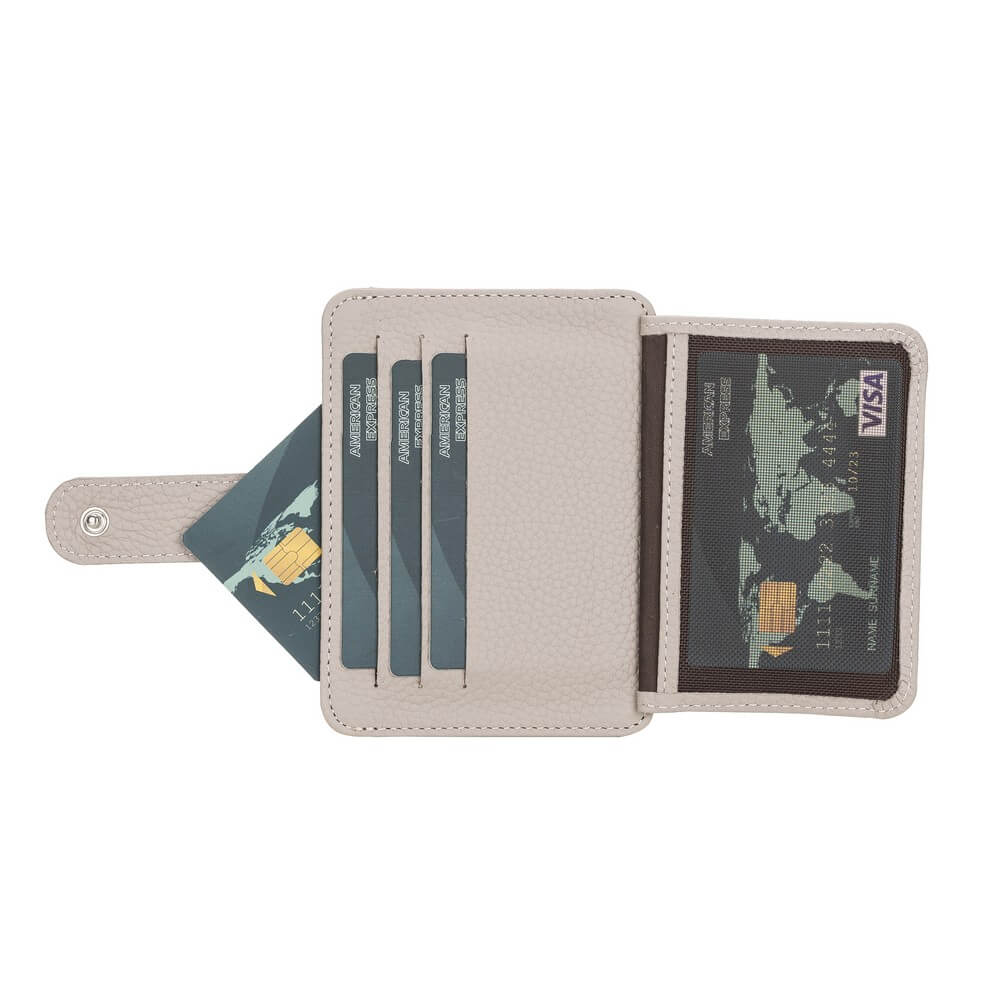 Luxury Cream Leather Bifold Card Holder with Snap Closure - Bomonti - 5