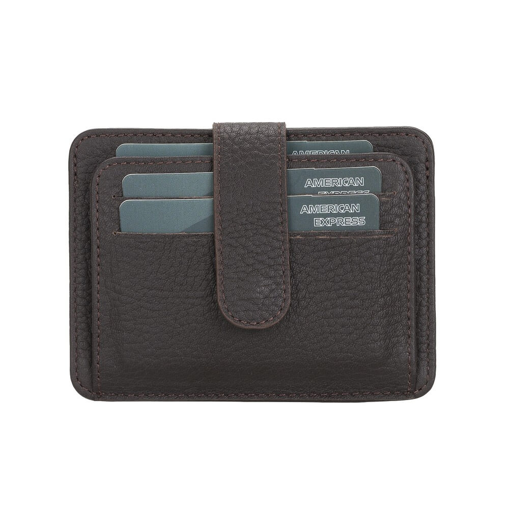 Luxury Dark Brown Leather Bifold Card Holder with Snap Closure - Bomonti - 2