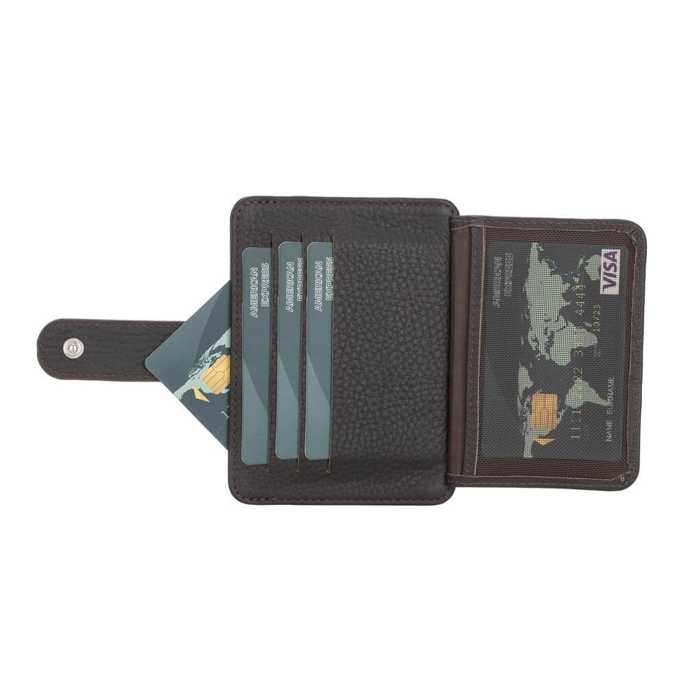 Luxury Dark Brown Leather Bifold Card Holder with Snap Closure - Bomonti - 5