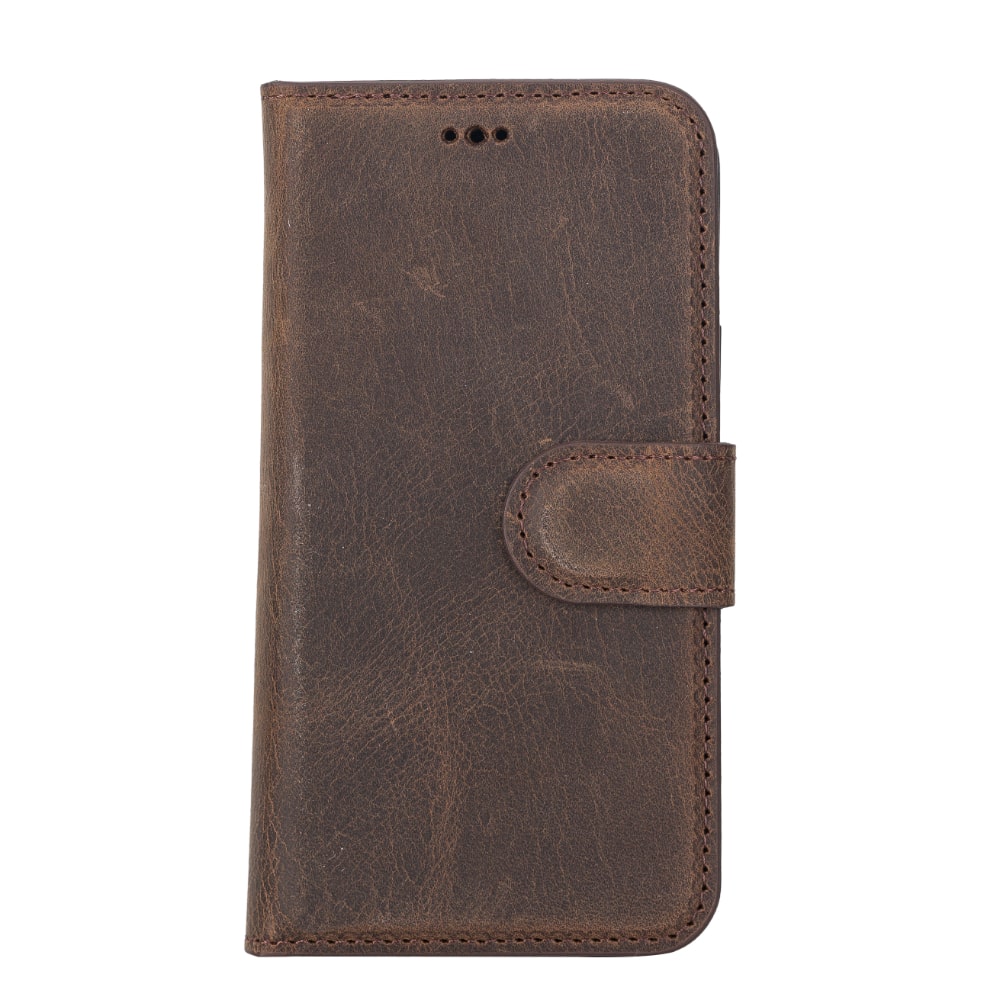 Dark Brown Leather iPhone 13 Mini Detachable Bi-Fold RFID Wallet Case with MagSafe & Card Holder - Bomonti - 1