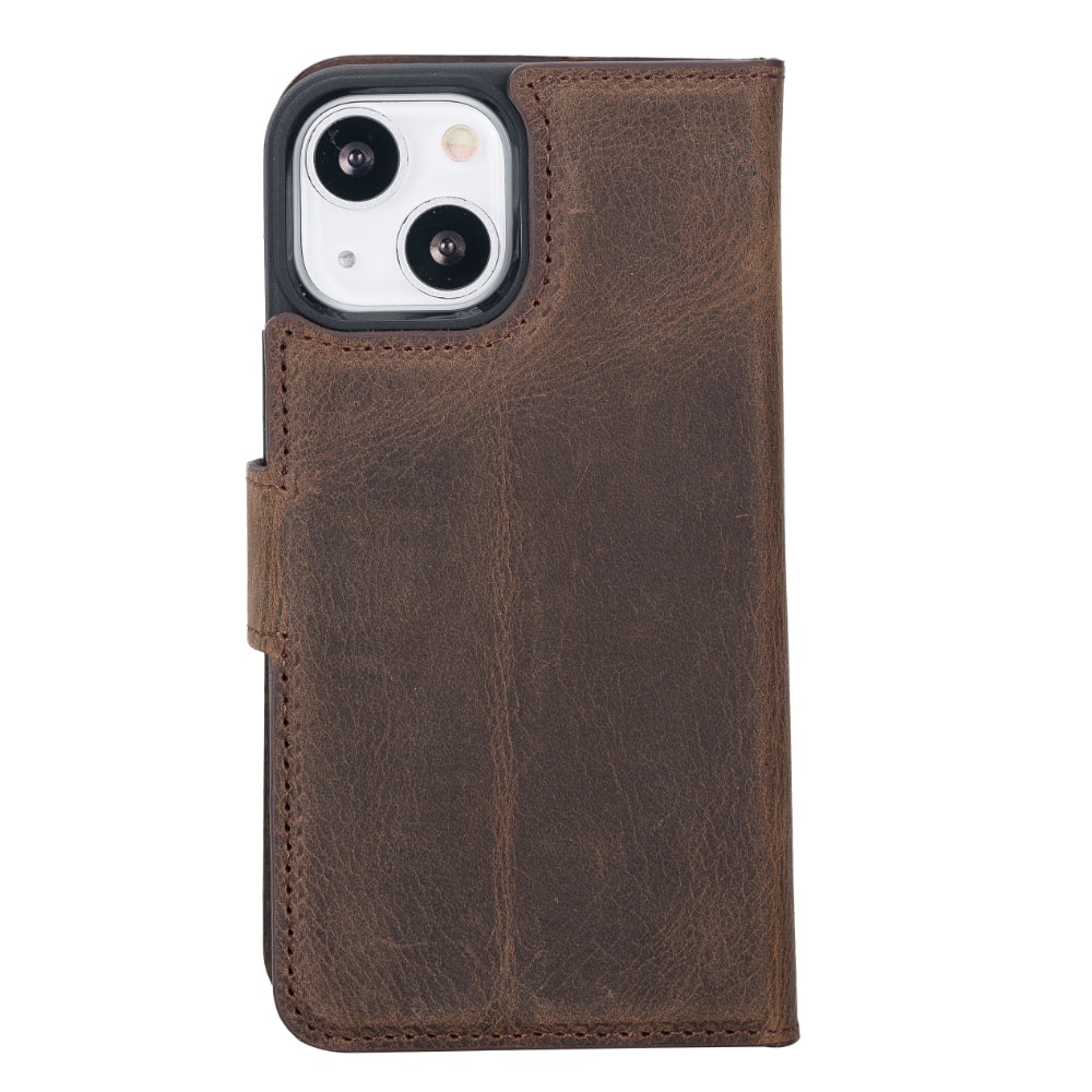 Dark Brown Leather iPhone 13 Mini Detachable Bi-Fold RFID Wallet Case with MagSafe & Card Holder - Bomonti - 2