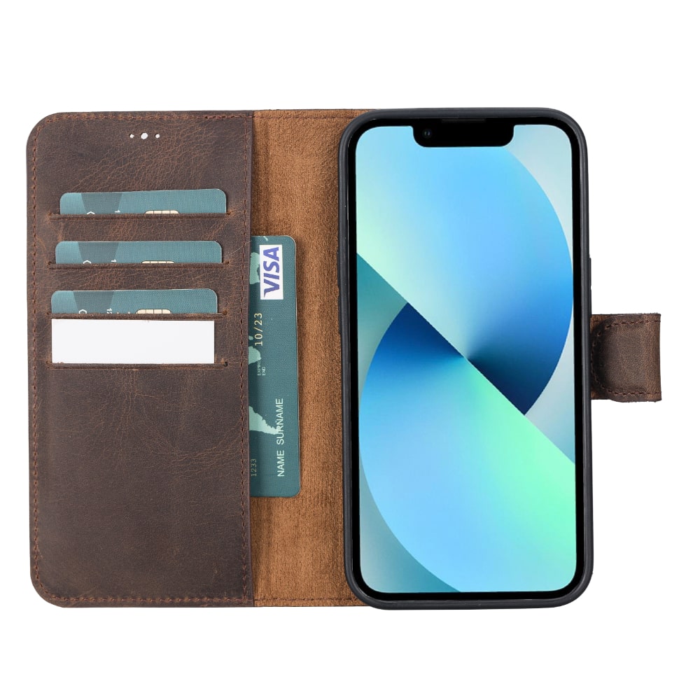 Dark Brown Leather iPhone 13 Detachable Bi-Fold RFID Wallet Case with MagSafe & Card Holder - Bomonti - 3