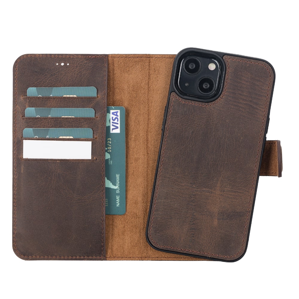 Dark Brown Leather iPhone 13 Detachable Bi-Fold RFID Wallet Case with MagSafe & Card Holder - Bomonti - 4