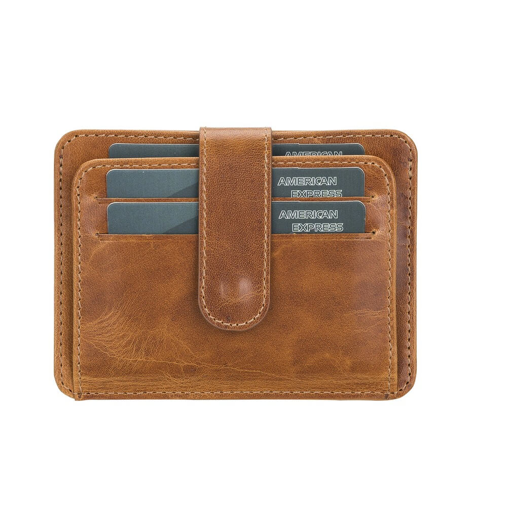 Luxury Golden Brown Leather Bifold Card Holder with Snap Closure - Bomonti - 2