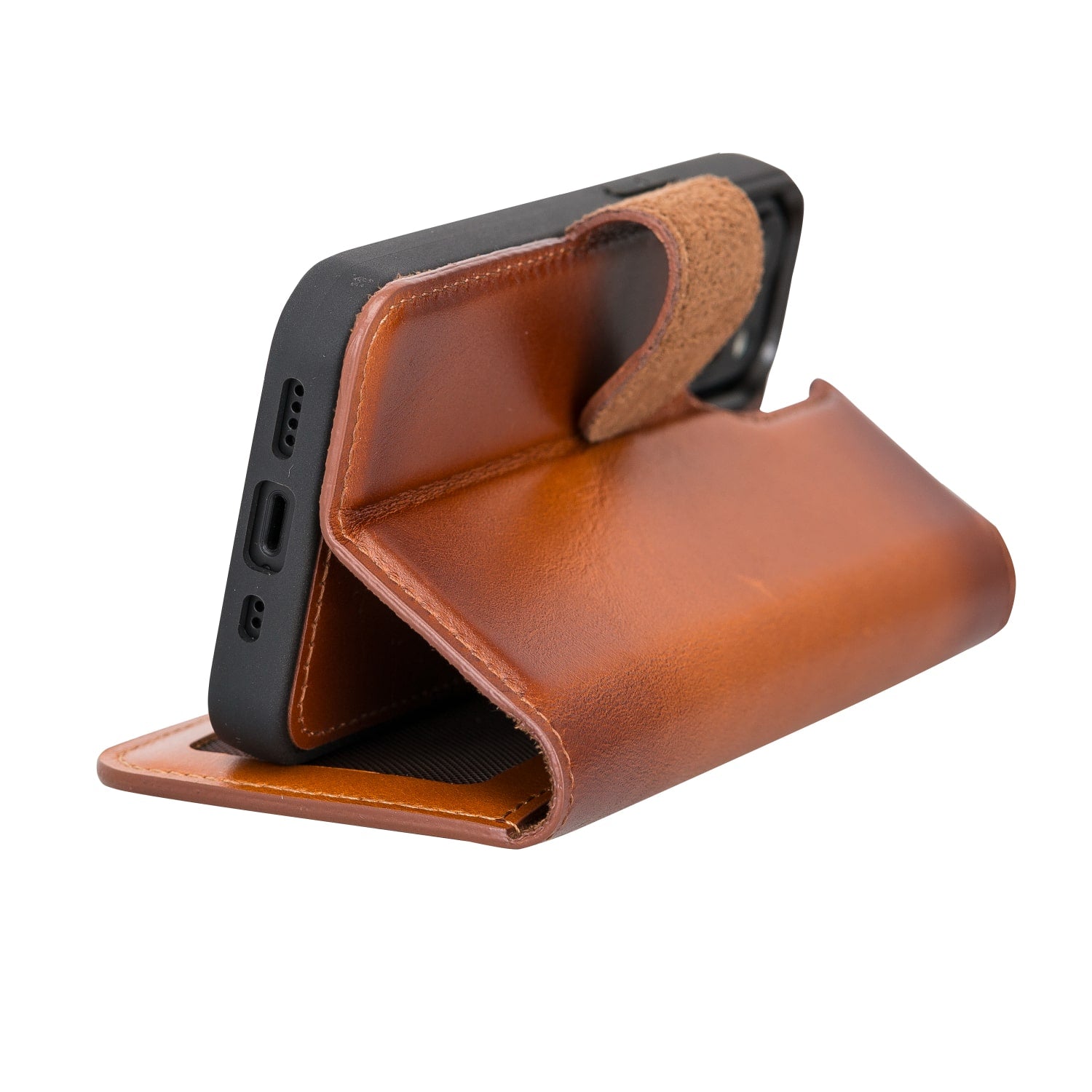 Brown Leather iPhone 13 Mini Detachable Bi-Fold RFID Wallet Case with MagSafe & Card Holder - Bomonti - 7