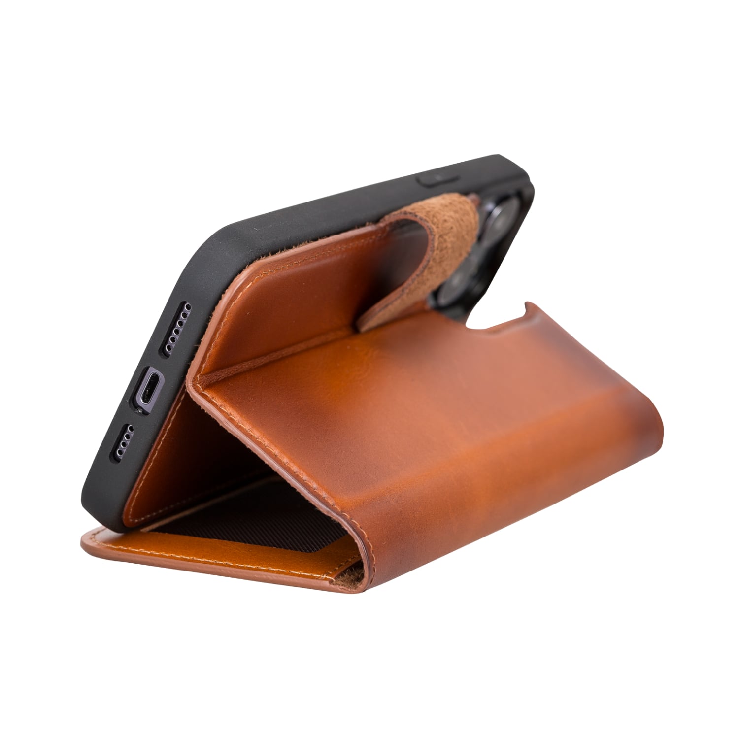 Brown Leather iPhone 13 Pro Max Detachable Bi-Fold RFID Wallet Case with MagSafe & Card Holder - Bomonti - 7