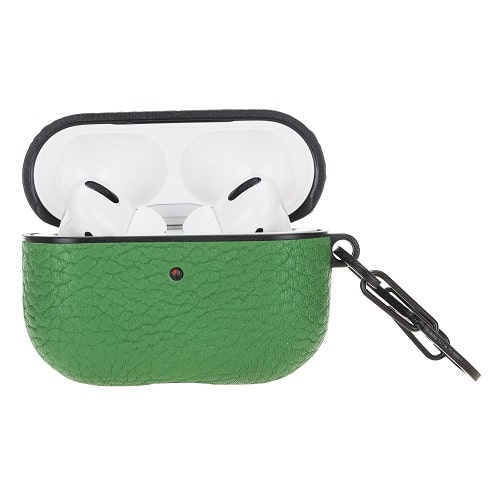 Luxury Green Leather Apple AirPods Flip Cover Case with Side Hook 3rd Generation - Bomonti - 3
