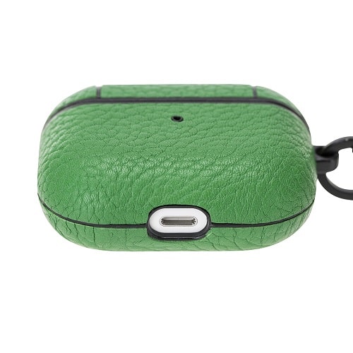 Luxury Green Leather Apple AirPods Flip Cover Case with Side Hook 3rd Generation - Bomonti - 5