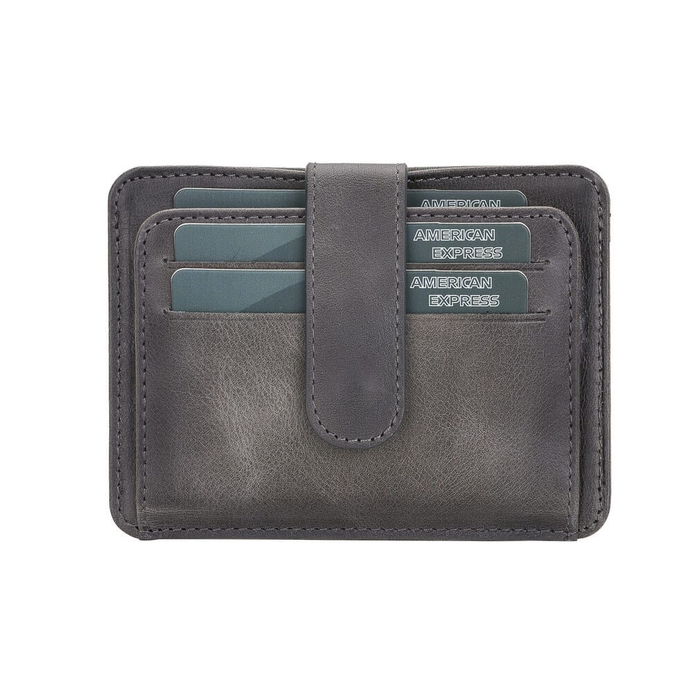 Luxury Gray Leather Bifold Card Holder with Snap Closure - Bomonti - 2