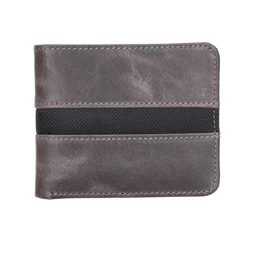 Luxury Grey Leather Trifold Men's Card Holder Wallet with ID Window - Bomonti - 1