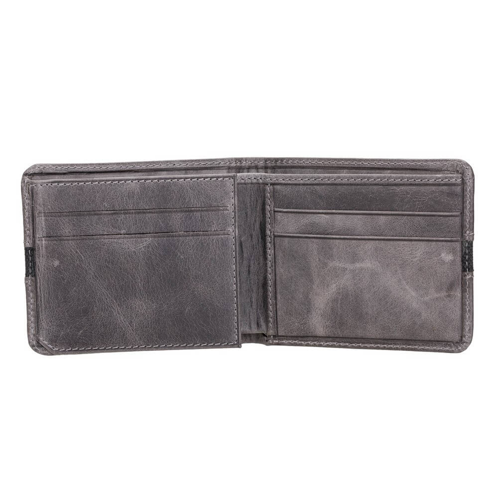 Luxury Grey Leather Trifold Men's Card Holder Wallet with ID Window - Bomonti - 3