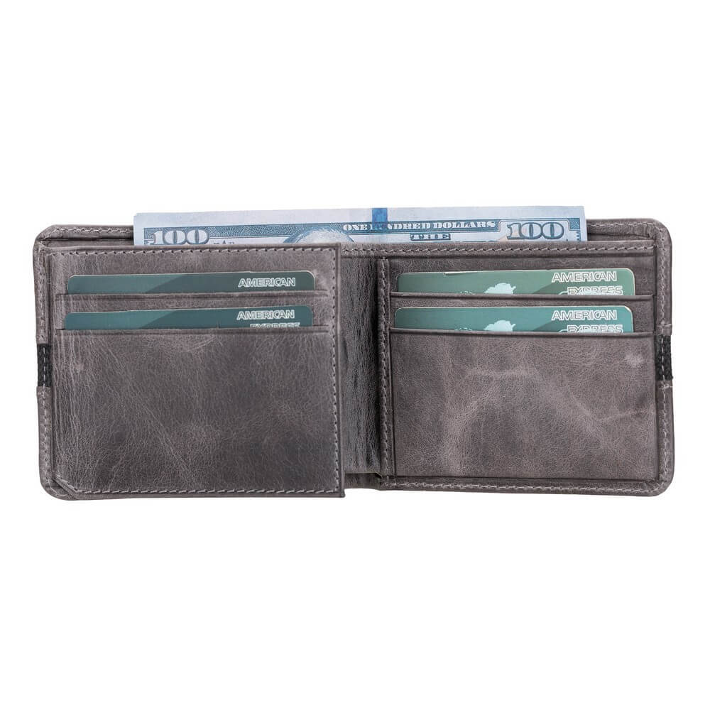 Luxury Grey Leather Trifold Men's Card Holder Wallet with ID Window - Bomonti - 4