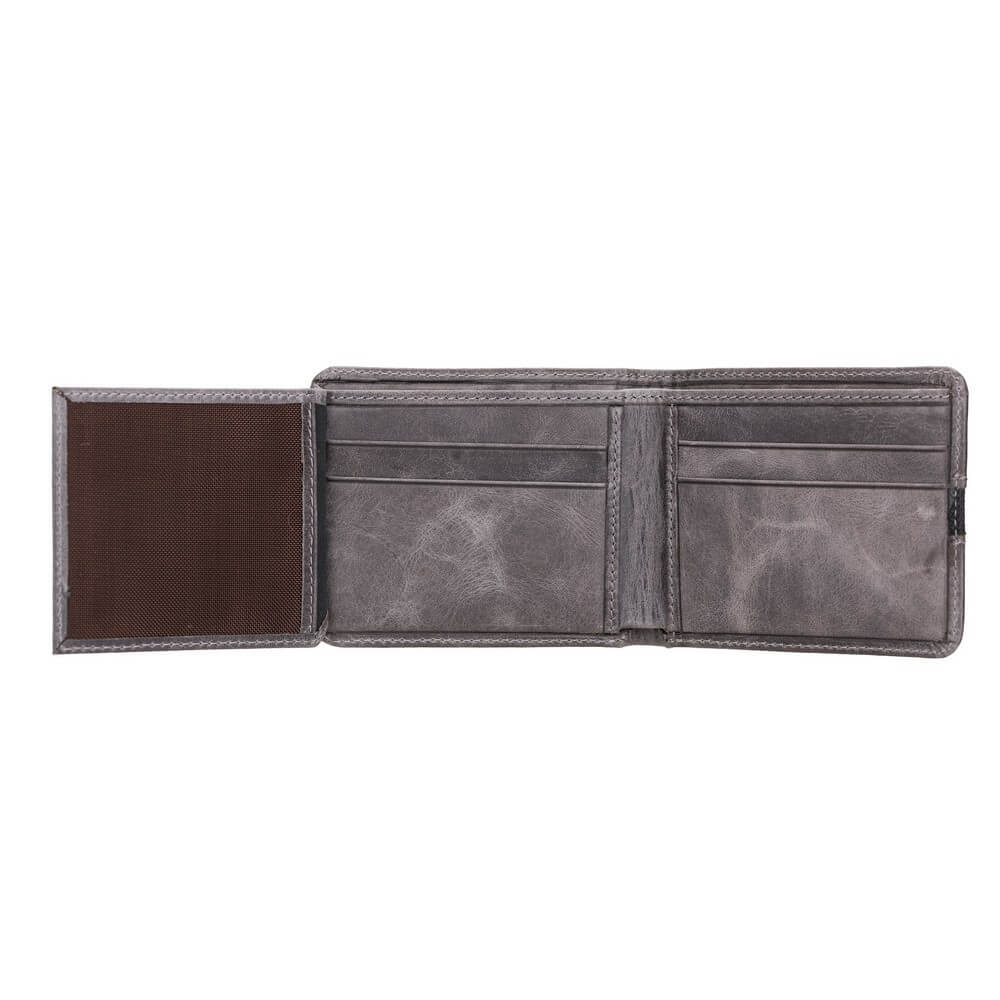 Luxury Grey Leather Trifold Men's Card Holder Wallet with ID Window - Bomonti - 5