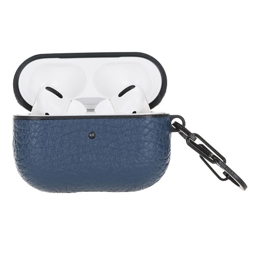 Luxury Navy Blue Leather Apple AirPods Flip Cover Case with Side Hook 3rd Generation - Bomonti - 3