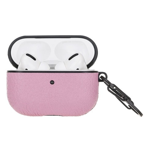 Luxury Pink Leather Apple AirPods Flip Cover Case with Side Hook 3rd Generation - Bomonti - 3