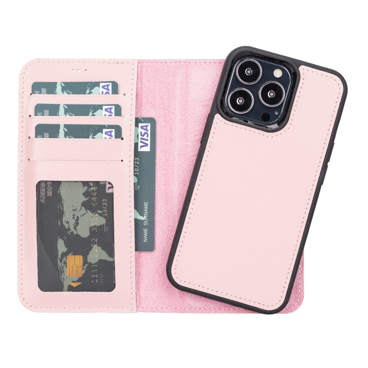 Luxury Pink Leather iPhone 13 Pro Wallet Case with MagSafe & RFID Card Holder - Bomonti - 1