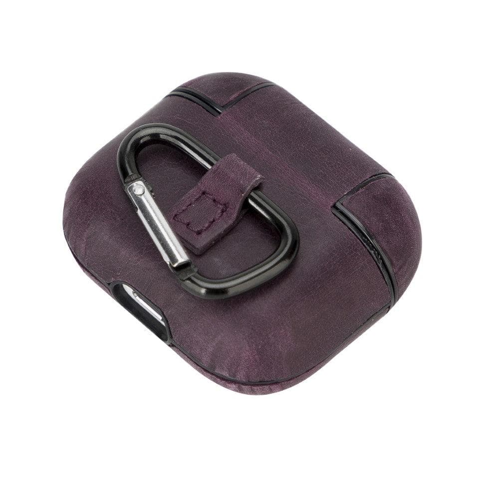 Luxury Purple Leather Apple AirPods Flip Cover Case with Back Hook 3rd Generation - Bomonti - 2