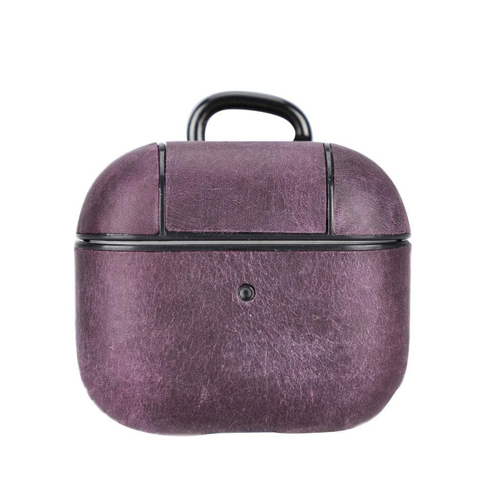 Luxury Purple Leather Apple AirPods Flip Cover Case with Back Hook 3rd Generation - Bomonti - 3