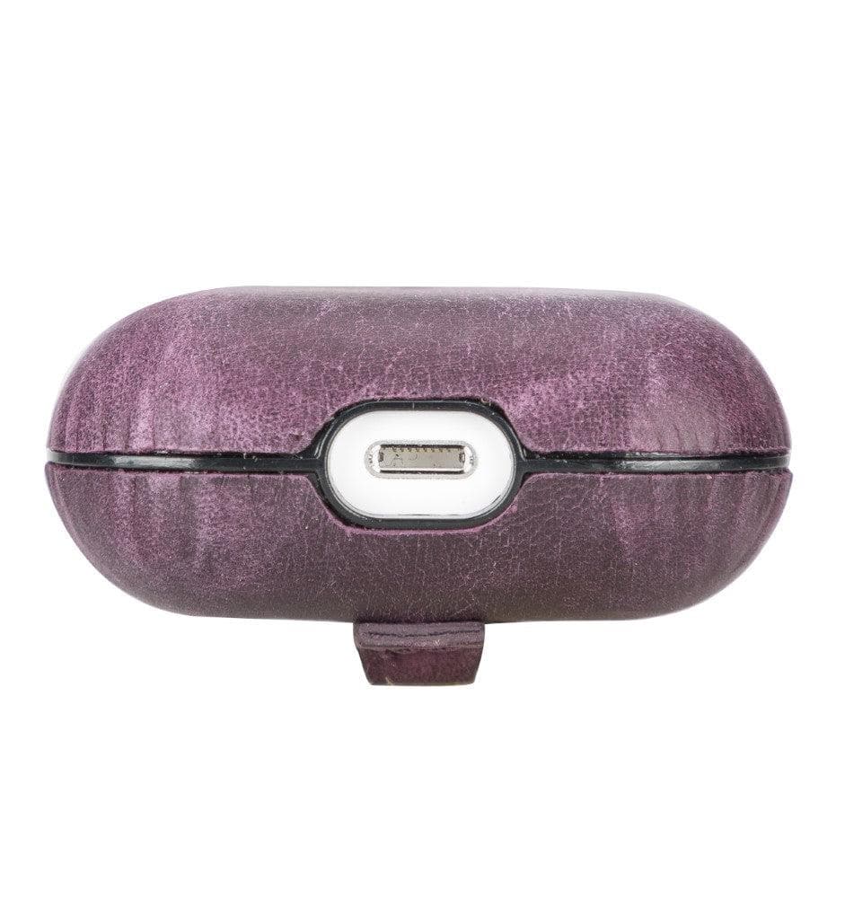 Luxury Purple Leather Apple AirPods Flip Cover Case with Back Hook 3rd Generation - Bomonti - 5