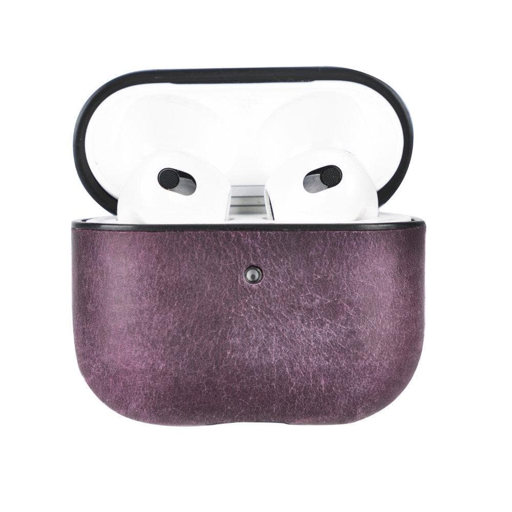 Luxury Purple Leather Apple AirPods Flip Cover Case with Back Hook 3rd Generation - Bomonti - 6