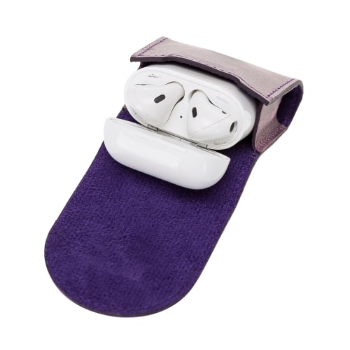 Luxury Purple Leather Apple AirPods Bag Cover Case with Magnetic Closure - Bomonti - 4