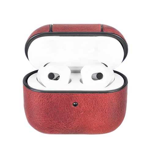 Luxury Red Leather Apple AirPods Flip Cover Case with Back Hook 3rd Generation - Bomonti - 5