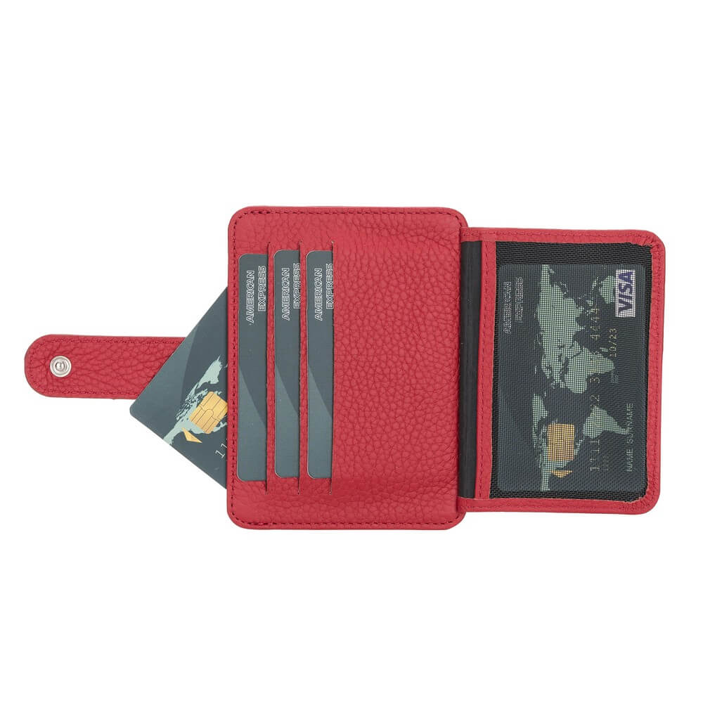 Luxury Red Bifold Card Holder with Snap Closure - Bomonti - 4