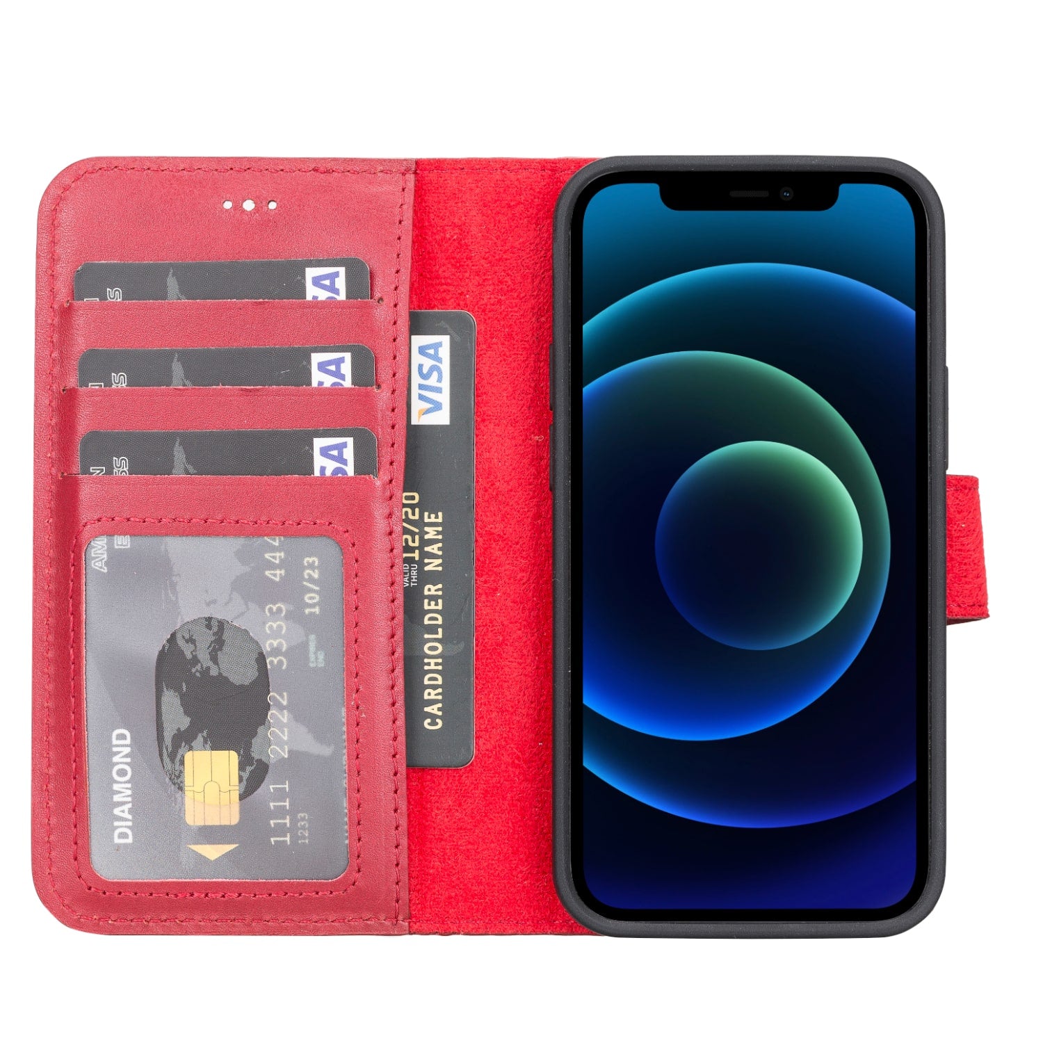 Red Leather iPhone 13 Mini Detachable Bi-Fold RFID Wallet Case with MagSafe & Card Holder - Bomonti - 2