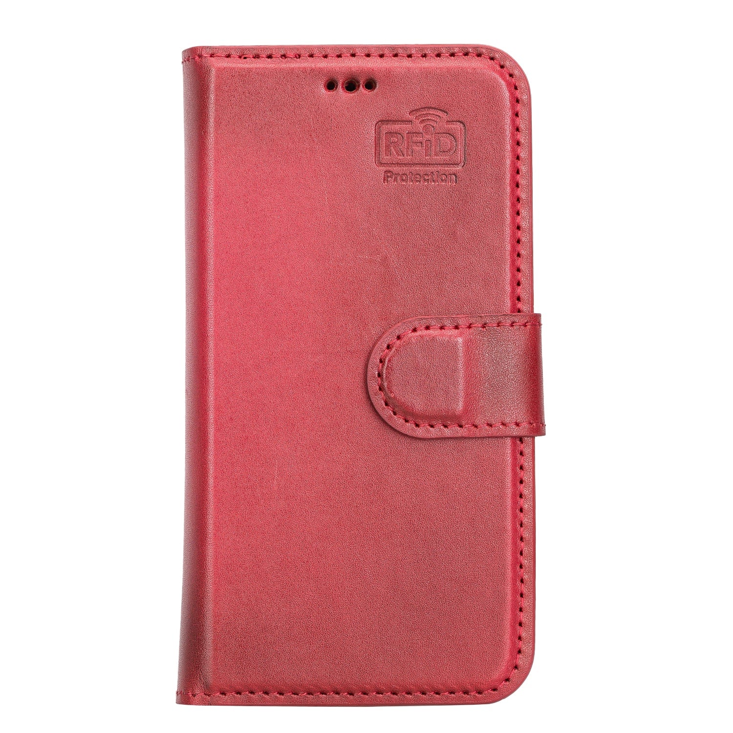 Red Leather iPhone 13 Mini Detachable Bi-Fold RFID Wallet Case with MagSafe & Card Holder - Bomonti - 3