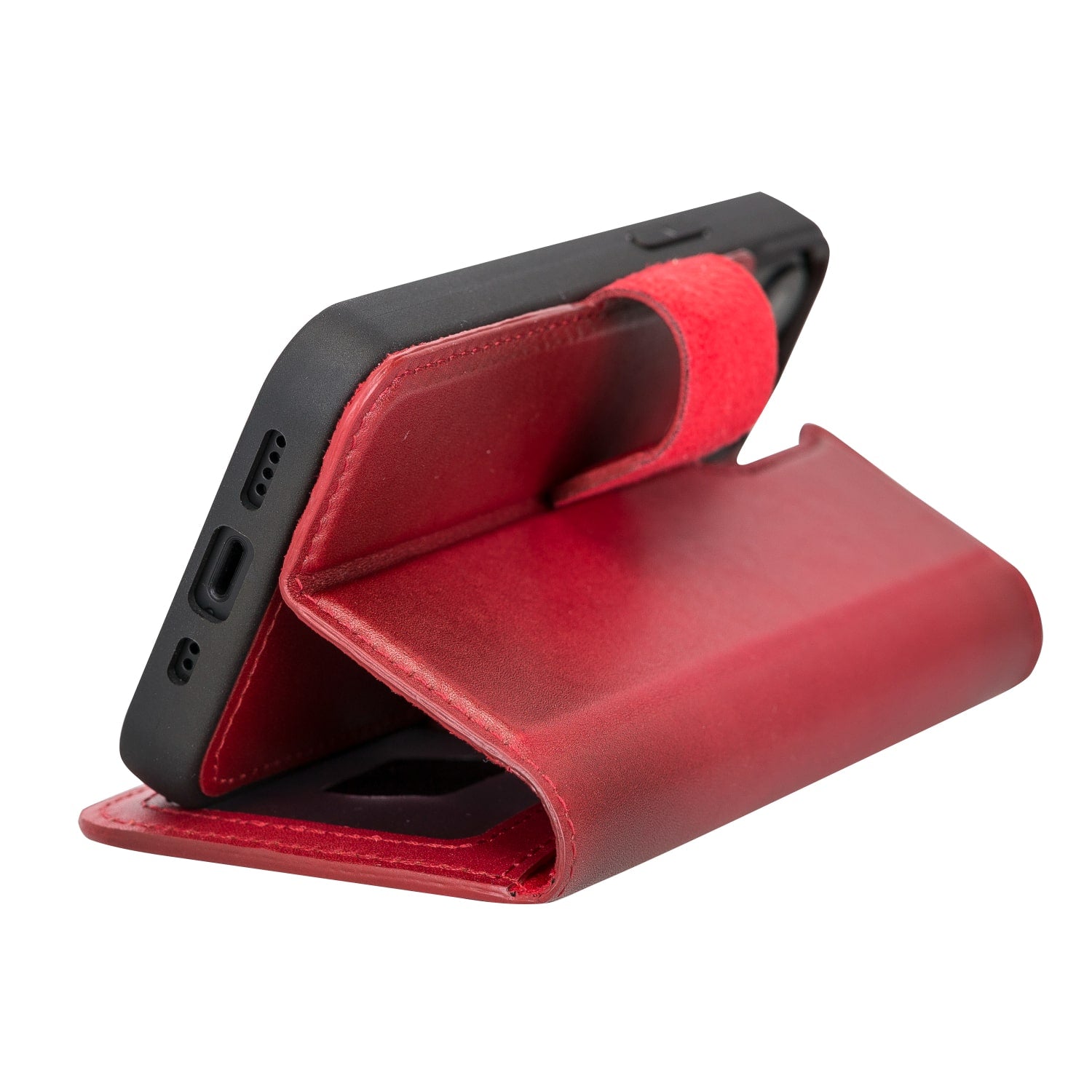 Red Leather iPhone 13 Mini Detachable Bi-Fold RFID Wallet Case with MagSafe & Card Holder - Bomonti - 7