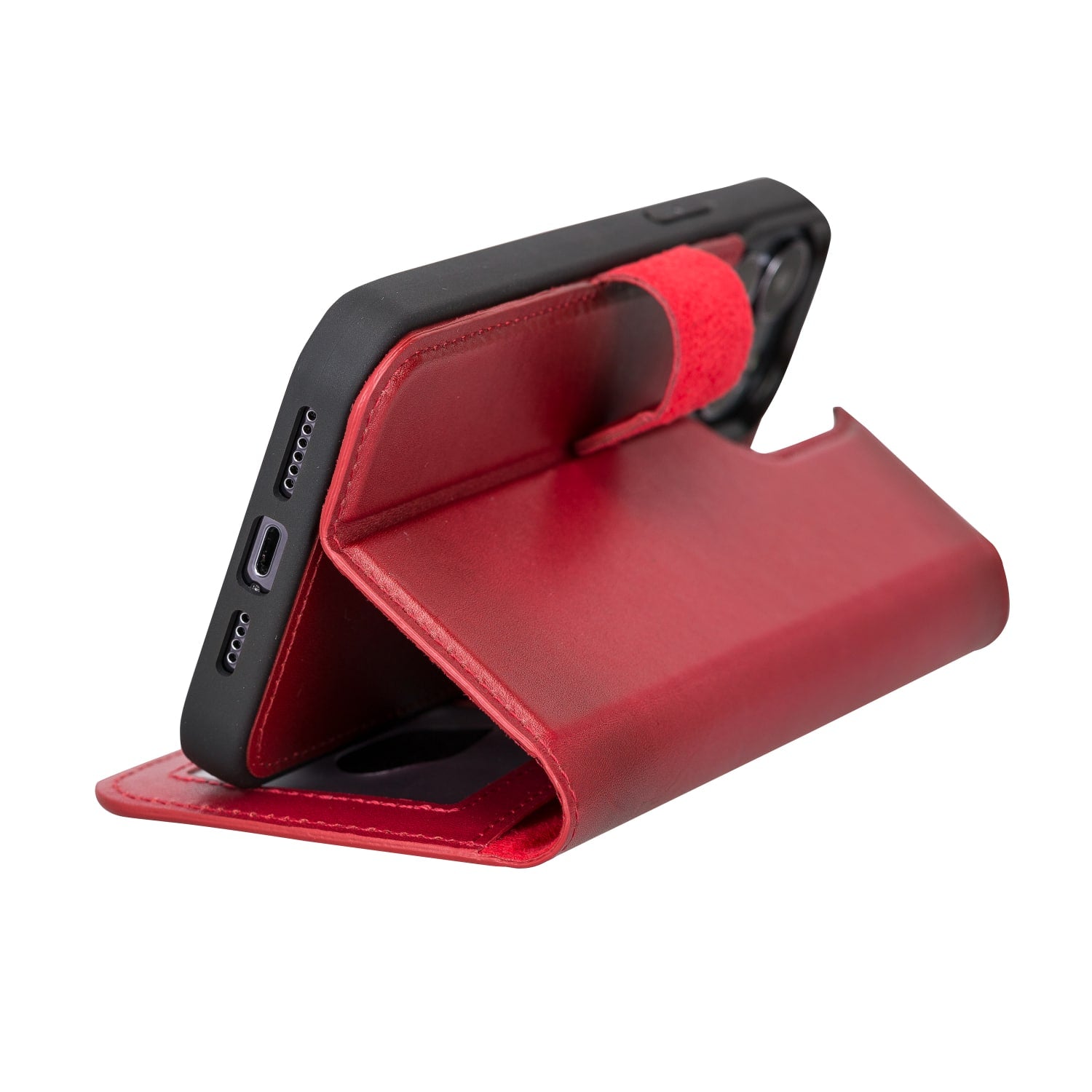 Red Leather iPhone 13 Pro Max Detachable Bi-Fold RFID Wallet Case with MagSafe & Card Holder - Bomonti - 7