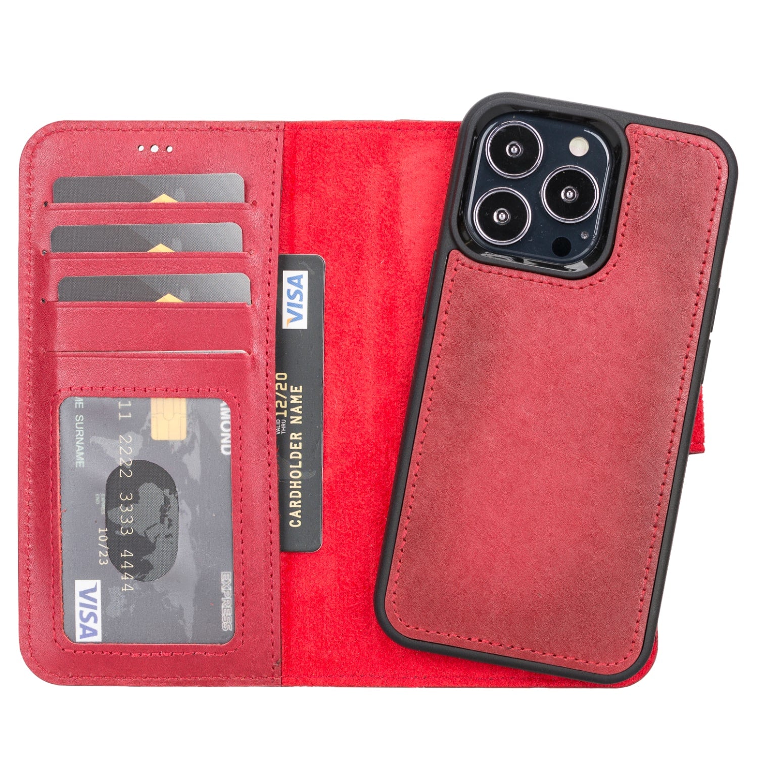Luxury Red Leather iPhone 13 Pro Wallet Case with MagSafe & RFID Card Holder - Bomonti - 1