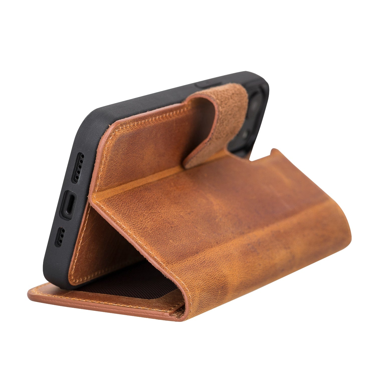 Rustic Brown Leather iPhone 13 Detachable Bi-Fold RFID Wallet Case with MagSafe & Card Holder - Bomonti - 7