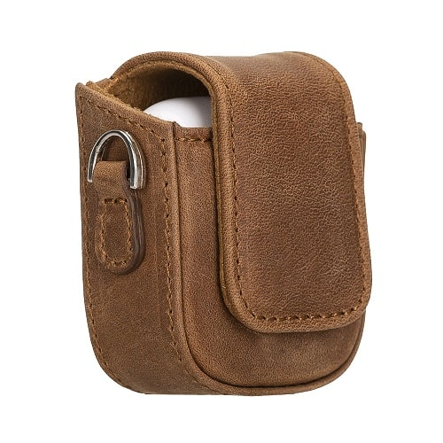 Luxury Tan Brown Leather Apple AirPods Bag Cover Case with Side Hooks - Bomonti - 3