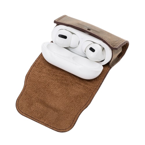 Luxury Tan Brown Leather Apple AirPods Pro Bag Cover Case with Magnetic Closure - Bomonti - 4