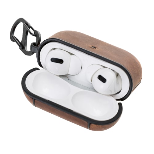 Luxury Tan Brown Leather Apple AirPods Pro Cover Flip Case with Side Hook - Bomonti - 5
