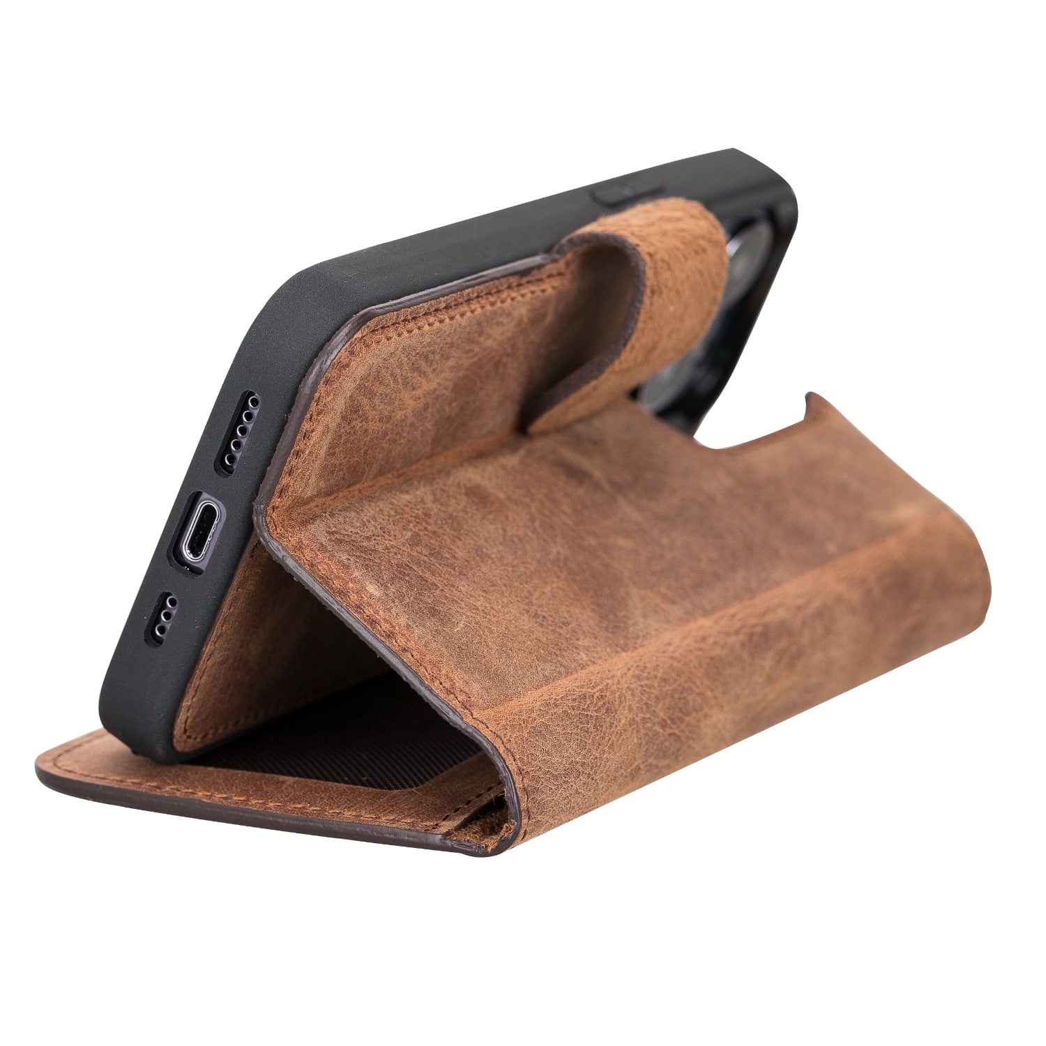 Luxury Vintage Brown Leather iPhone 13 Pro Wallet Case with MagSafe & RFID Card Holder - Bomonti - 7