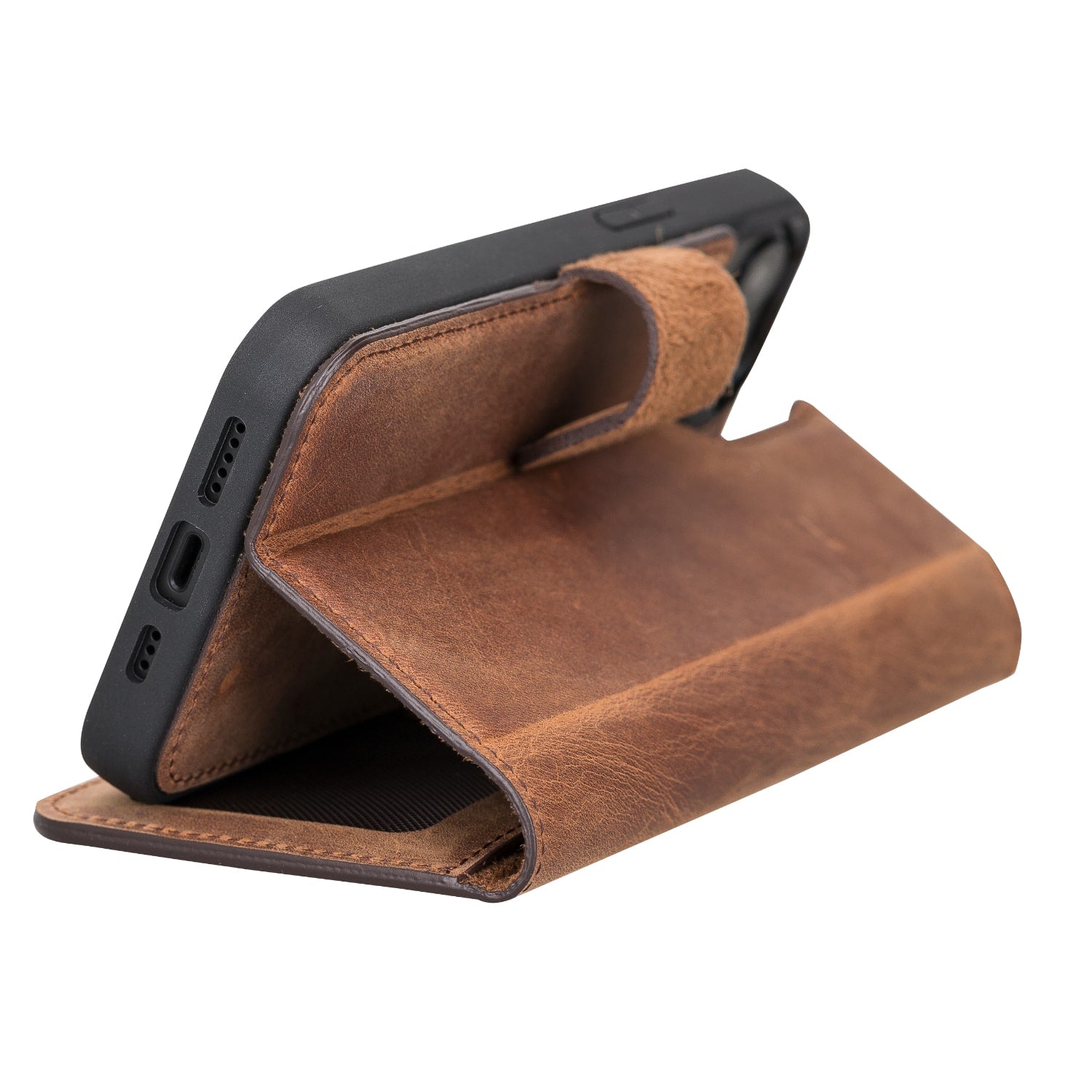 Tan Brown Leather iPhone 13 Detachable Bi-Fold RFID Wallet Case with MagSafe & Card Holder - Bomonti - 6