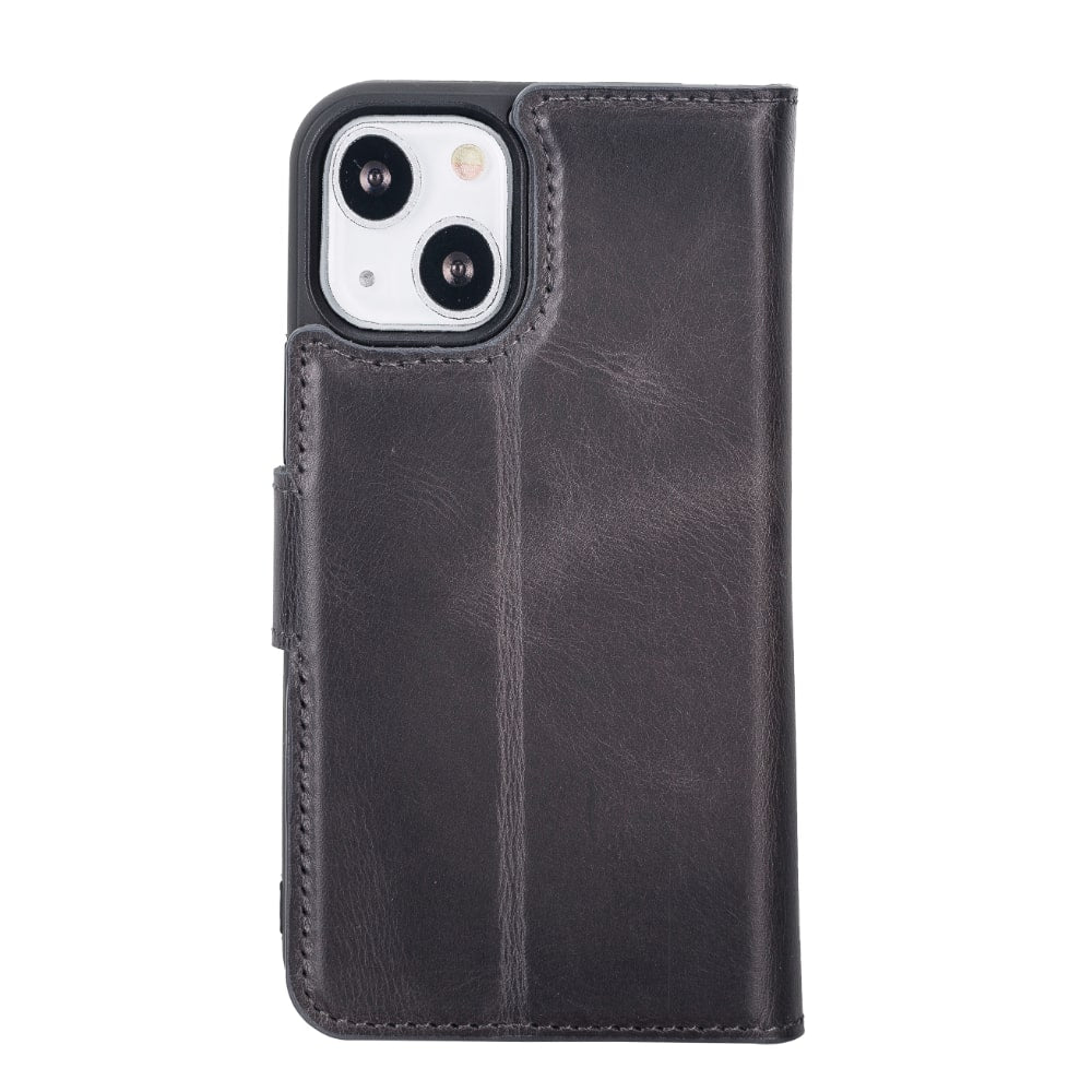 Vintage Black Leather iPhone 13 Mini Detachable Bi-Fold RFID Wallet Case with MagSafe & Card Holder - Bomonti - 2