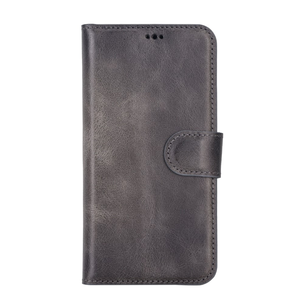 Vintage Black Leather iPhone 13 Detachable Bi-Fold RFID Wallet Case with MagSafe & Card Holder - Bomonti - 1