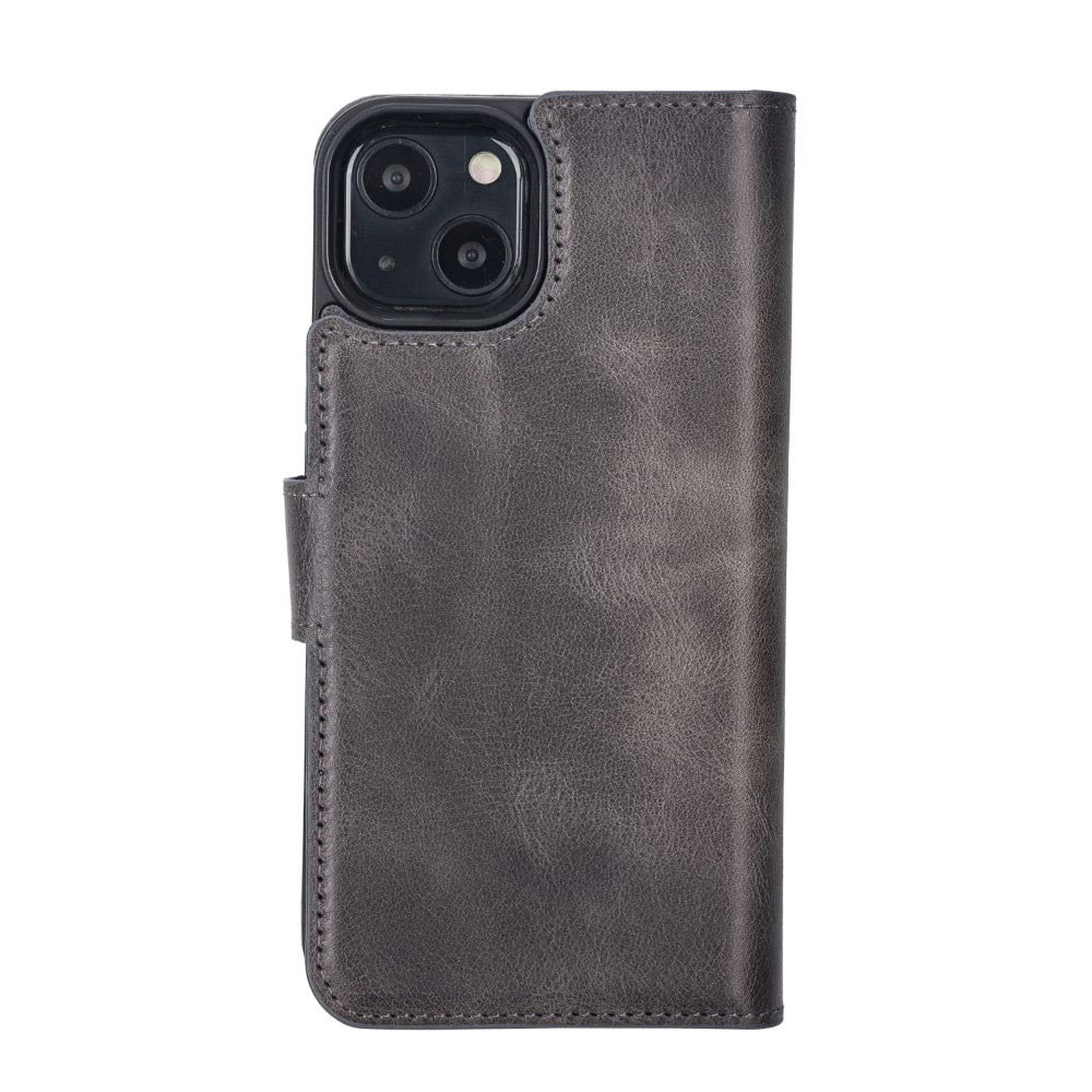 Vintage Black Leather iPhone 13 Detachable Bi-Fold RFID Wallet Case with MagSafe & Card Holder - Bomonti - 2