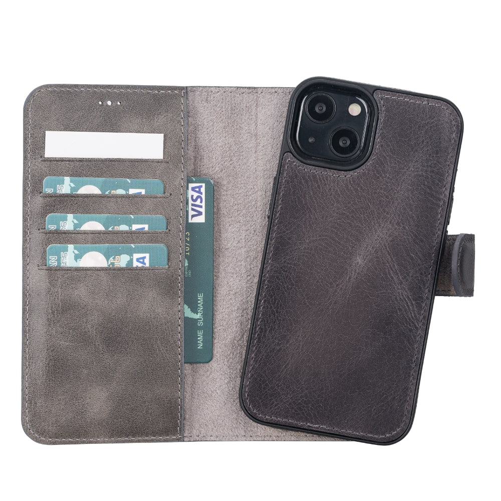 Vintage Black Leather iPhone 13 Detachable Bi-Fold RFID Wallet Case with MagSafe & Card Holder - Bomonti - 4