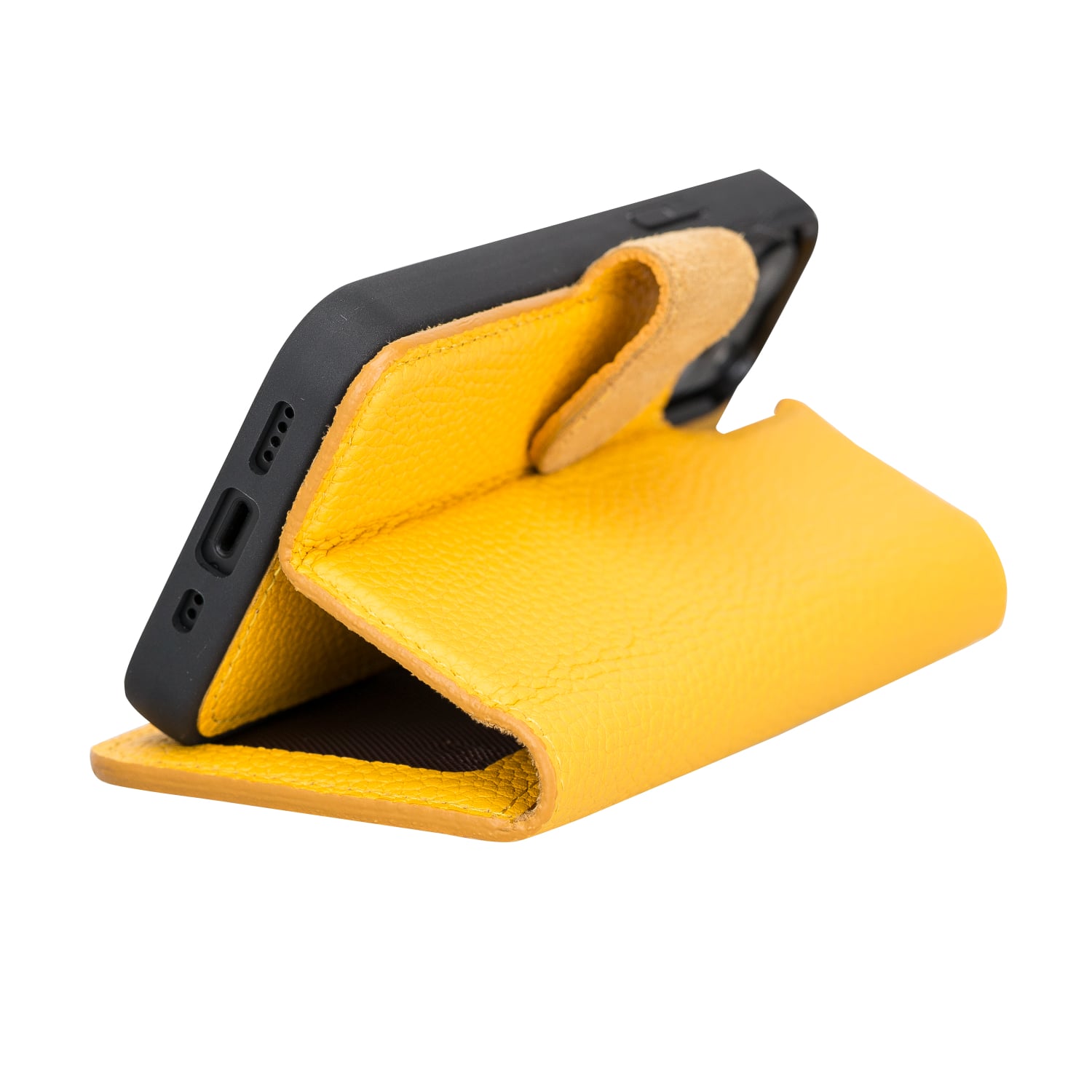 Yellow Leather iPhone 13 Mini Detachable Bi-Fold RFID Wallet Case with MagSafe & Card Holder - Bomonti - 6