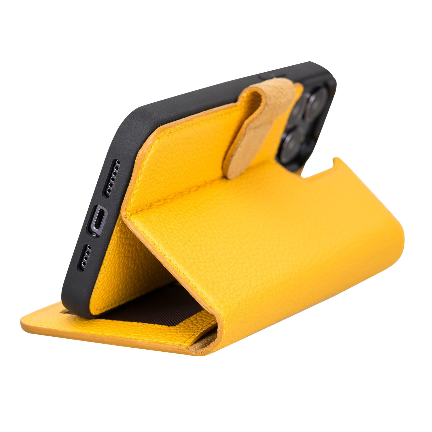 Yellow Leather iPhone 13 Pro Max Detachable Bi-Fold RFID Wallet Case with MagSafe & Card Holder - Bomonti - 7